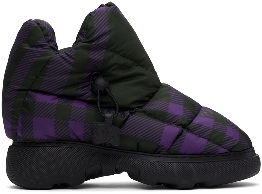 Shop Burberry Black & Purple Check Pillow Boots In Royal Ip Chk