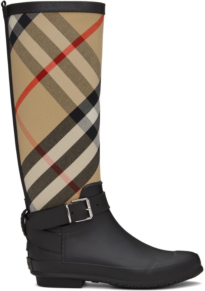 Burberry Beige & Black House Boots In Black/archive Beige