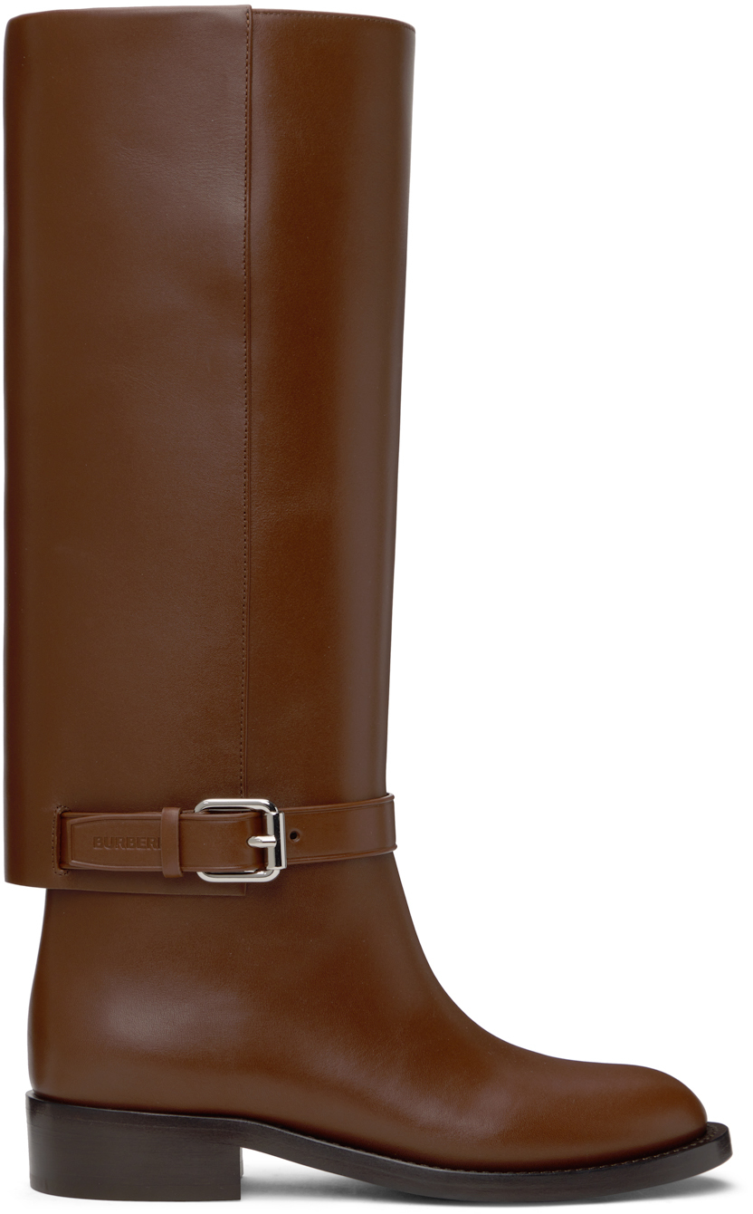 Shop Burberry Brown Ankle Strap Boots In Pine Cone Brown