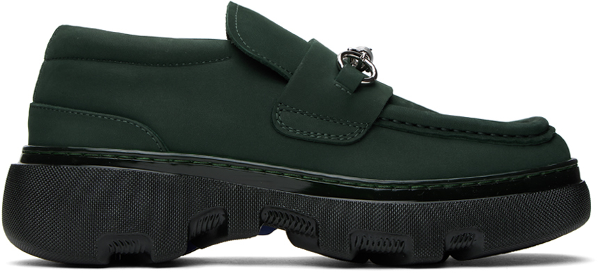 Burberry Green Nubuck Creeper Clamp Loafers In Vine