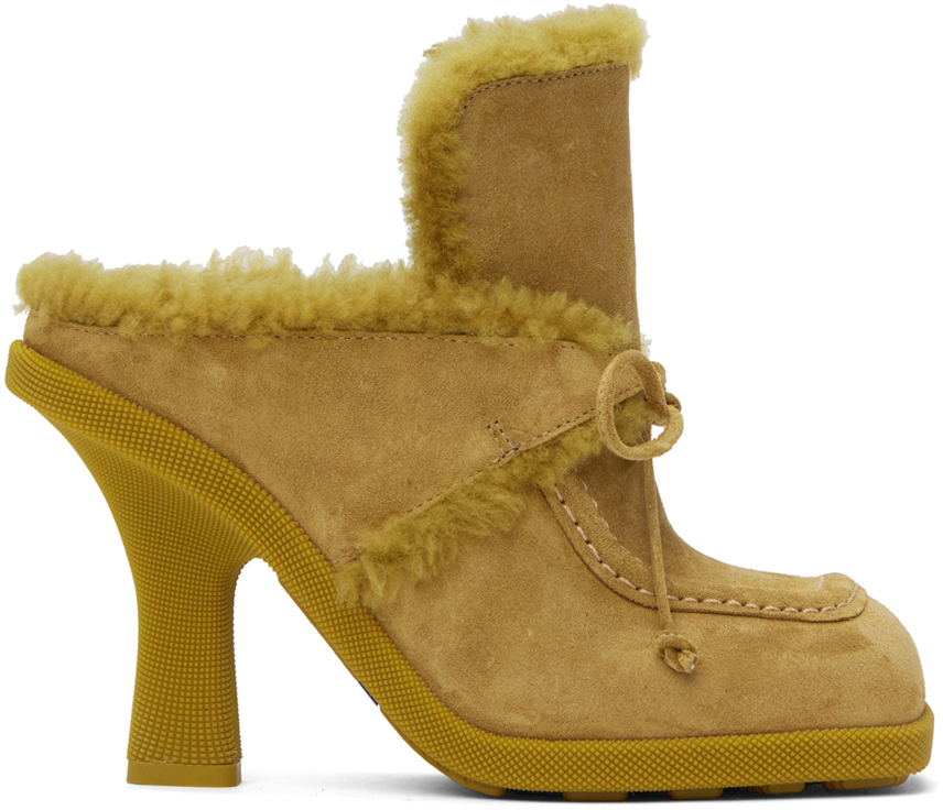 Shop Burberry Yellow Shearling Highland Mules In Manilla/amber Yellow