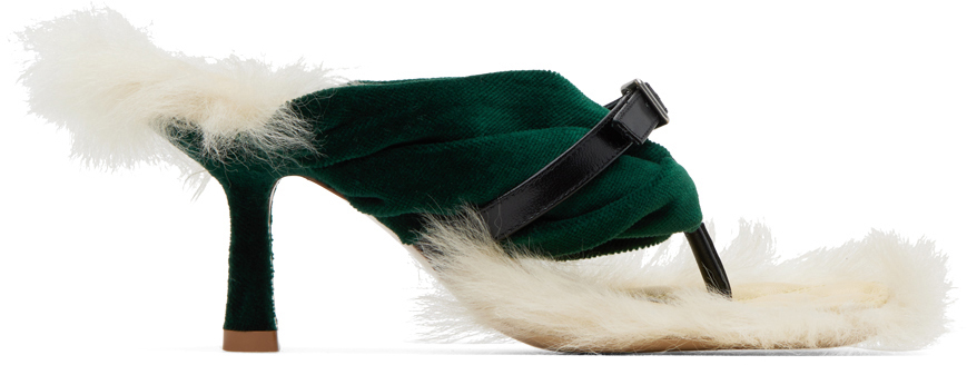 Shop Burberry Green & Off-white Step Post Heeled Sandals In Dk Bottle Green/blk