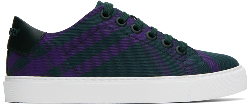 Shop Burberry Green & Purple Check Sneakers In Royal Ip Chk