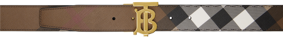 Burberry Tb Reversible E-canvas & Leather Belt In Brown
