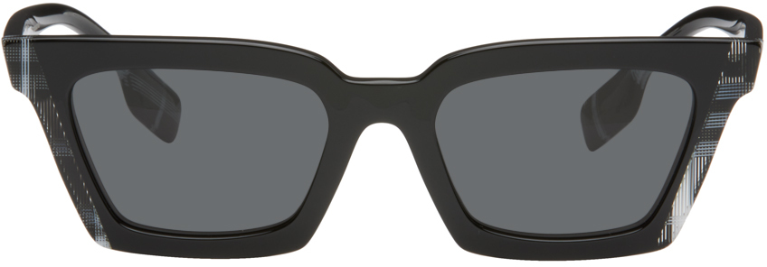 Burberry Black Check Rectangular Sunglasses