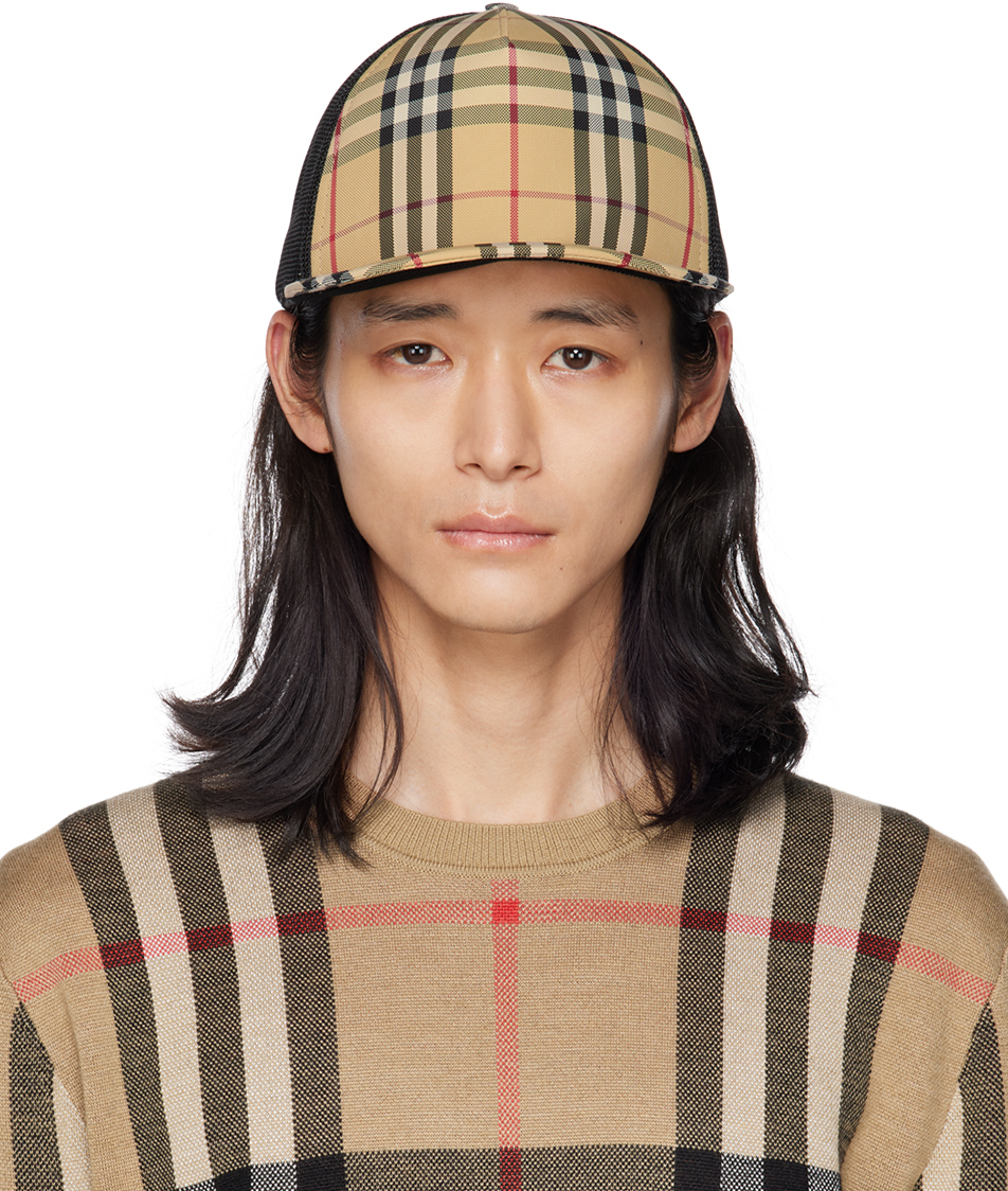 Burberry Check-pattern Mesh Cap In Brown