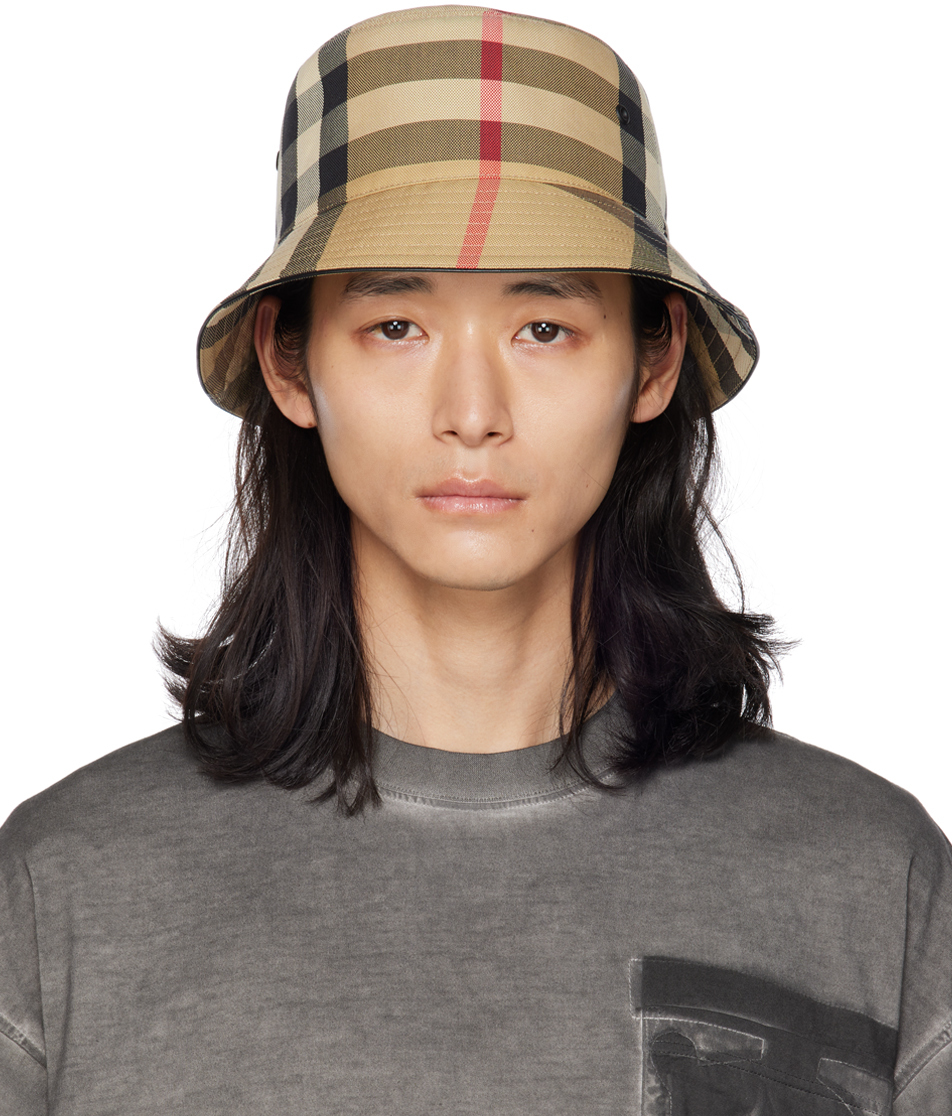Burberry Beige Exaggerated Check Bucket Hat In Archive Beige