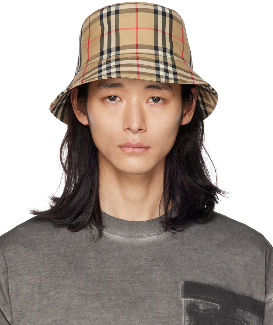 Exaggerated Check Cotton Bucket Hat in Archive beige - Men