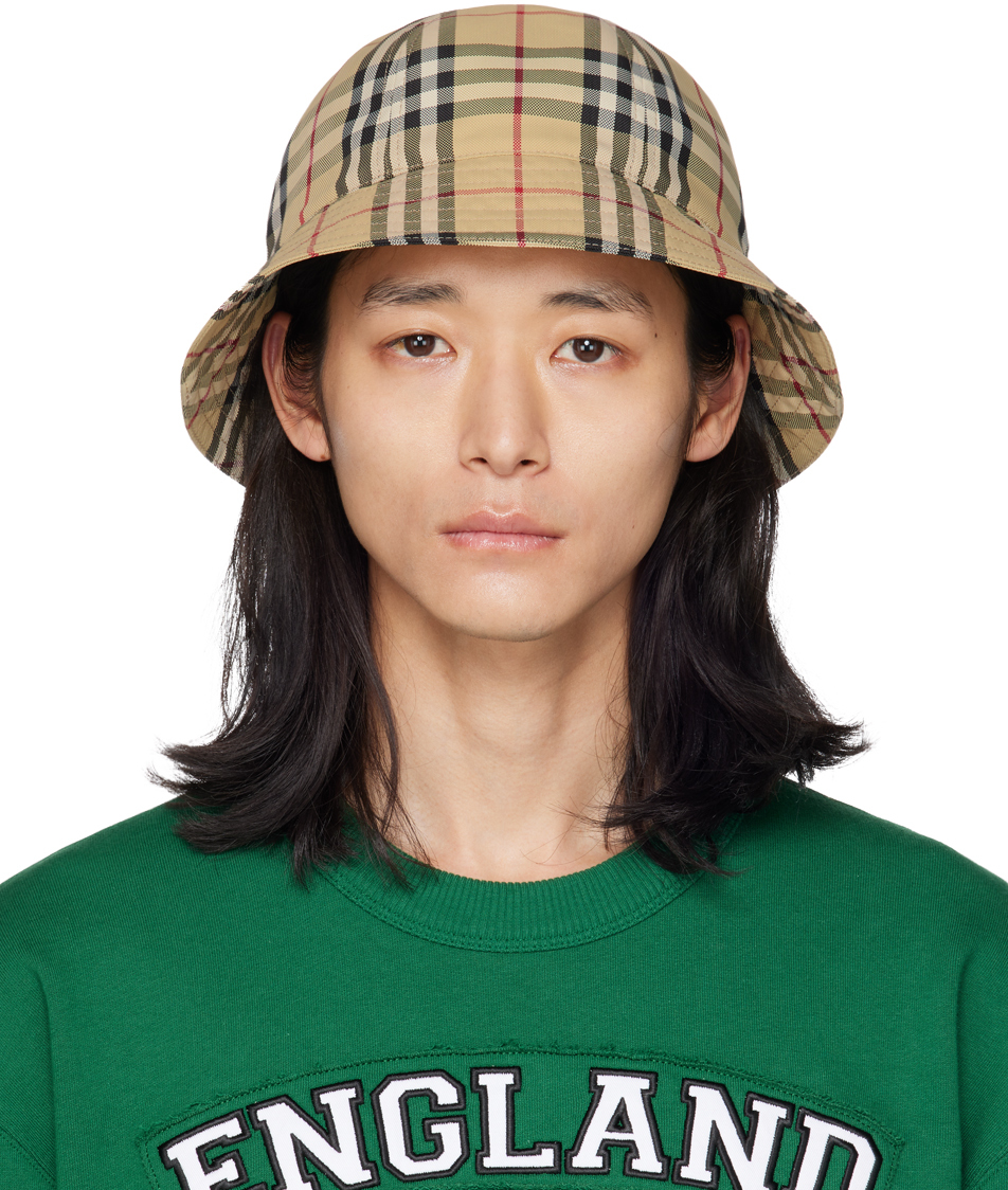 Men's Check Cotton Bucket Hat by Burberry