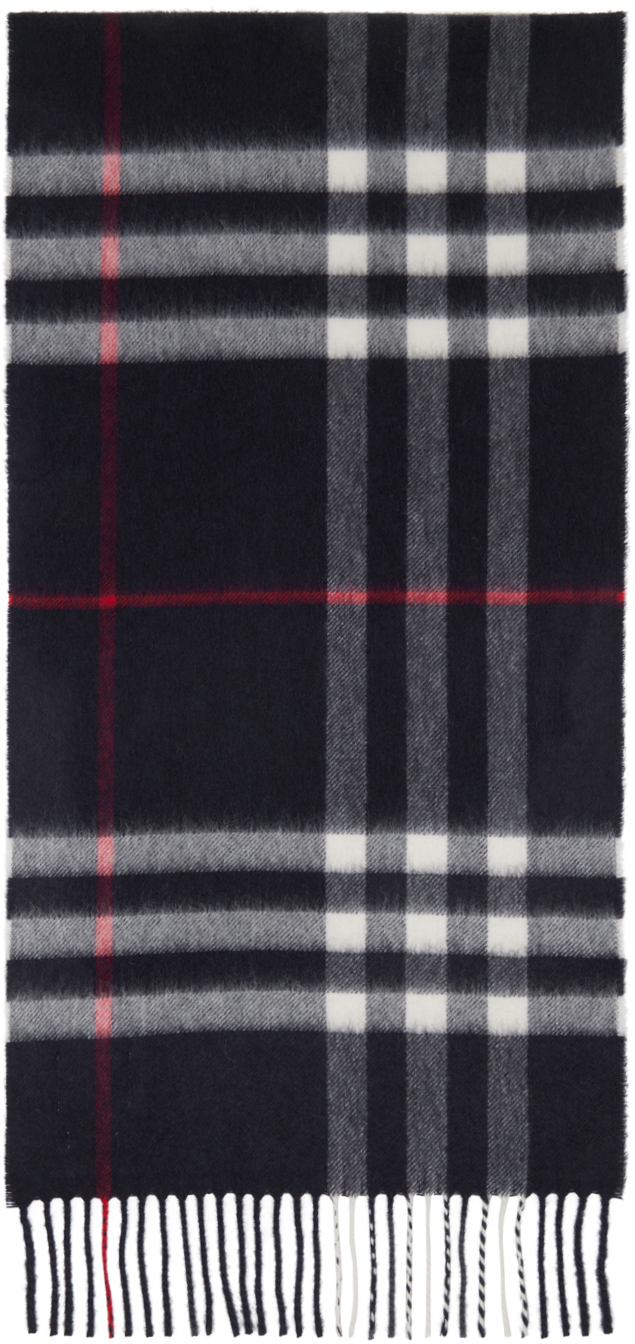 Shop Burberry Navy 'the Check' Scarf