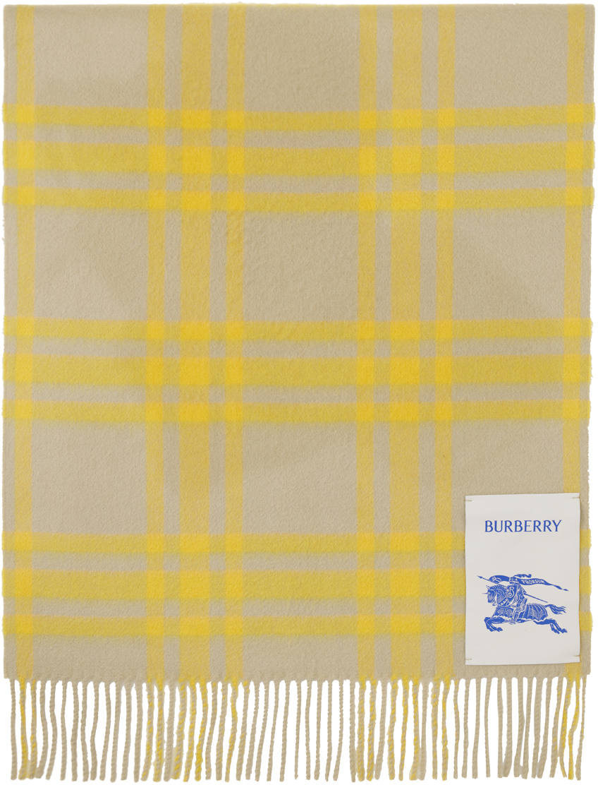 Burberry Green & Yellow Check Scarf In Hunter
