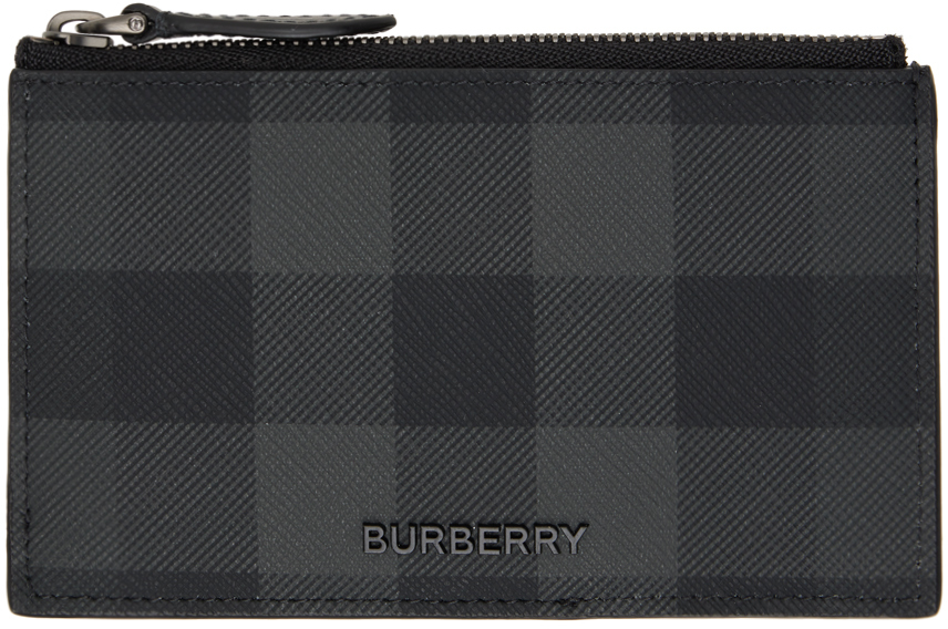 Burberry: Gray & Black Check Card Holder