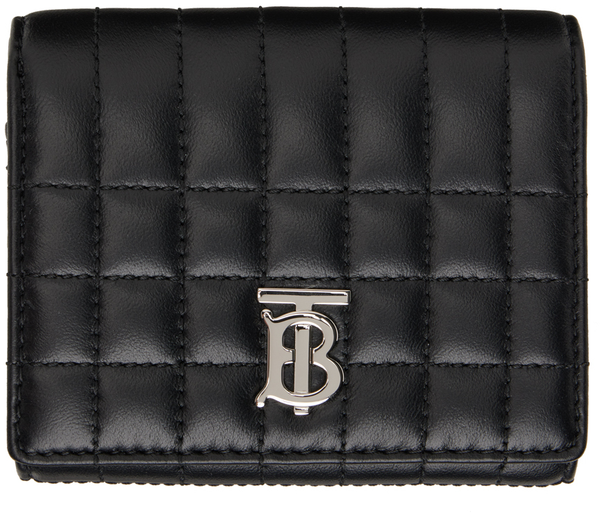Burberry Black Quilted Tb Wallet In Black / Palladio