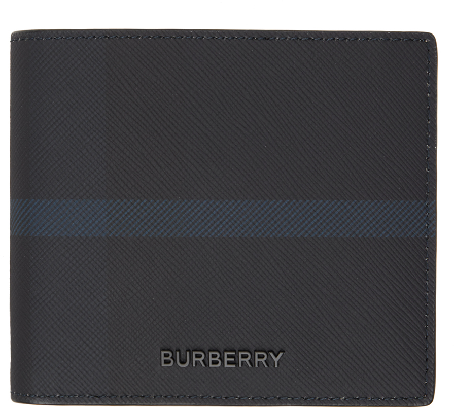 Burberry Gray Stripe Wallet In Dark Charcoal Blue