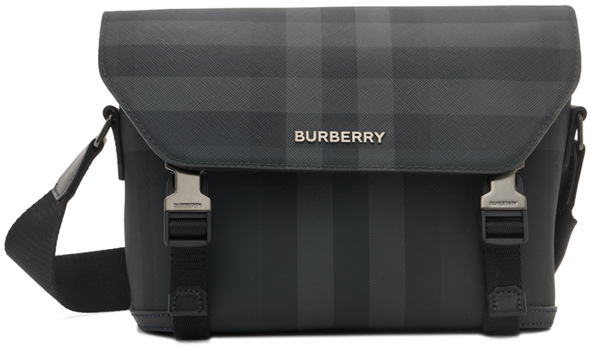 Burberry Wright Check Small Messenger Bag In Charcoal