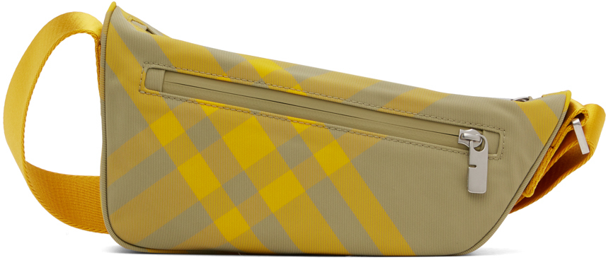 Shop Burberry Yellow & Khaki Shield Crossbody Bag In Hunter