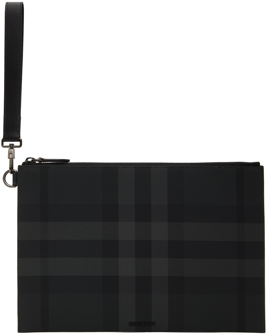 Shop Burberry Black Large Edin Pouch In Charcoal
