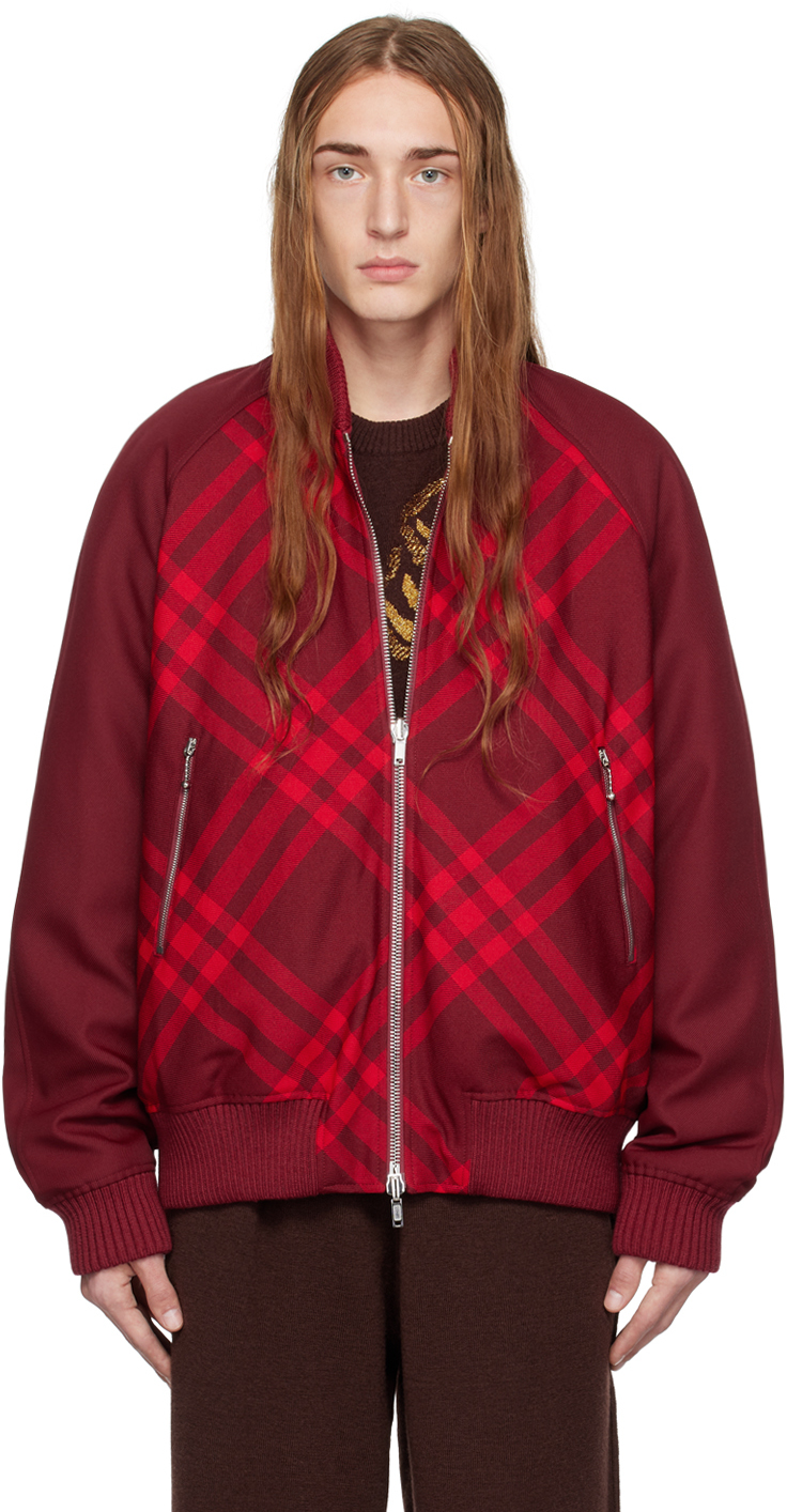 Shop Burberry Red Reversible Bomber Jacket In Ripple Ip Check