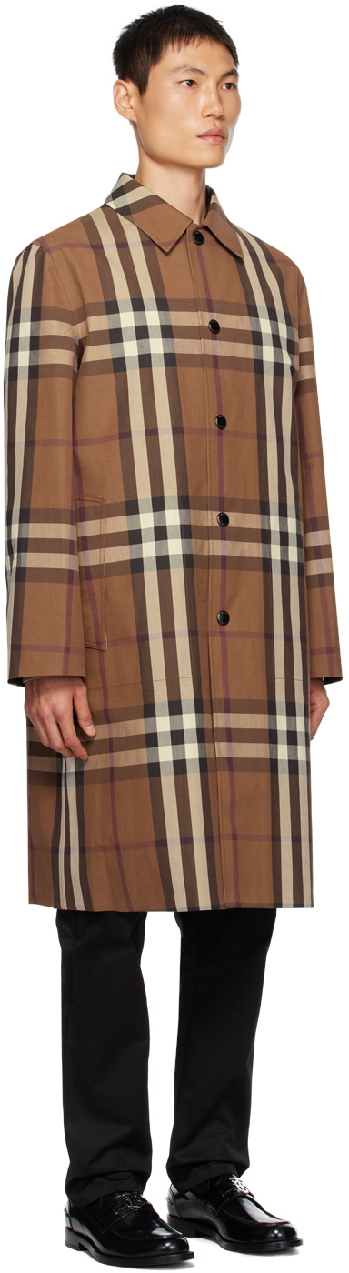 Shop Burberry Brown Check Coat In Dark Birch Brown Ip