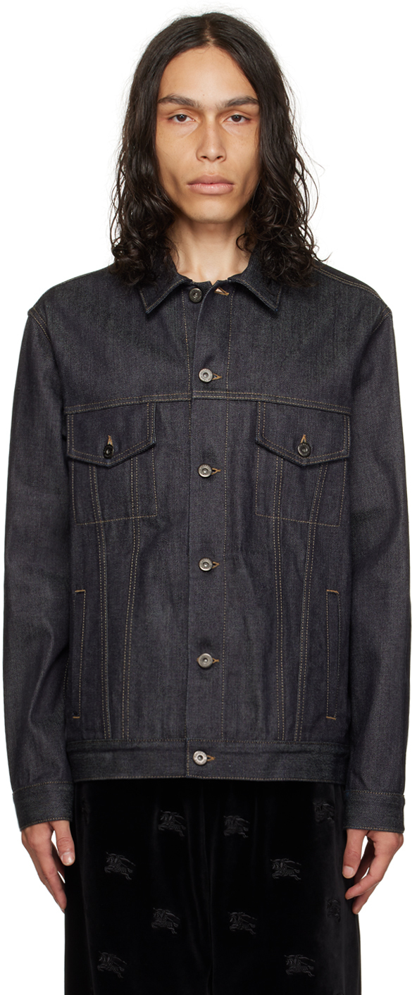 Shop Burberry Indigo Contrast Stitch Denim Jacket