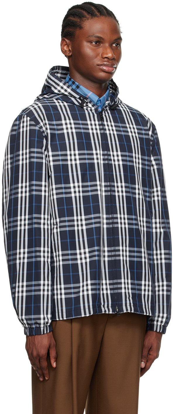 Burberry Checked Zip-up Hooded Jacket In White/dcblueipchk Ca