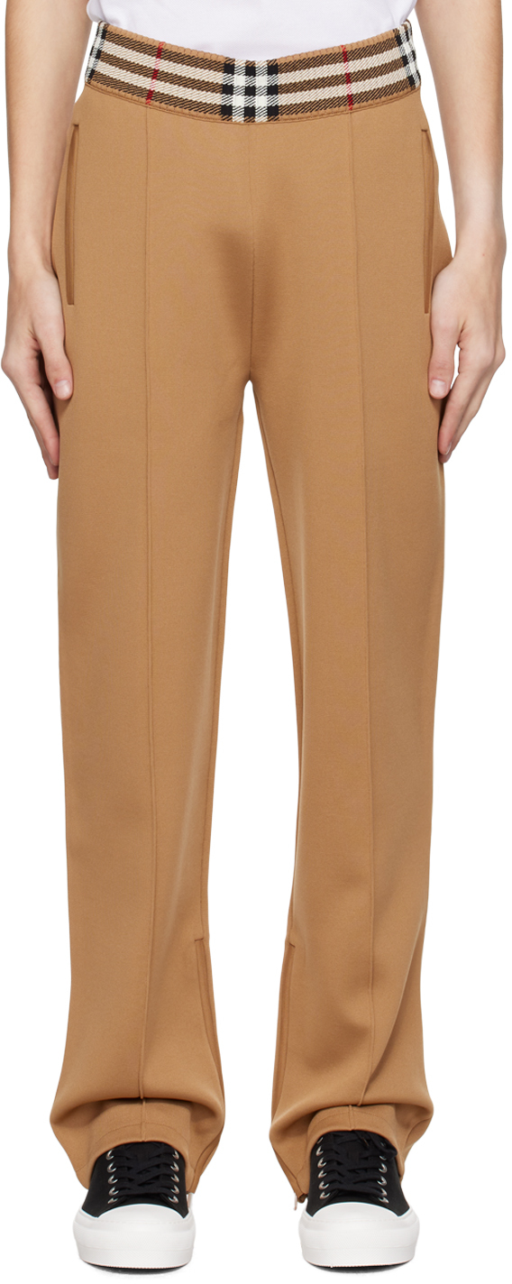 Burberry Brown Check Trim Sweatpants In Camel