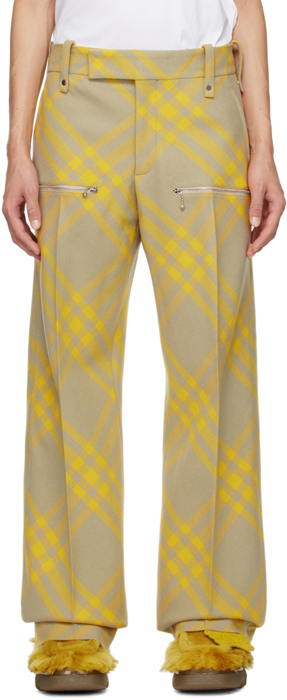 Yellow & Beige Check Trousers