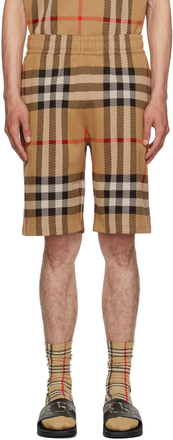 Burberry Beige Check Shorts In Brown