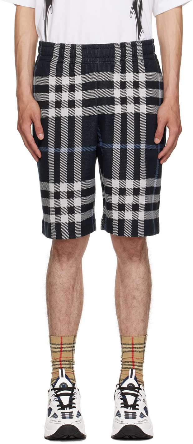 Burberry Blue Check Shorts In White Blue Check