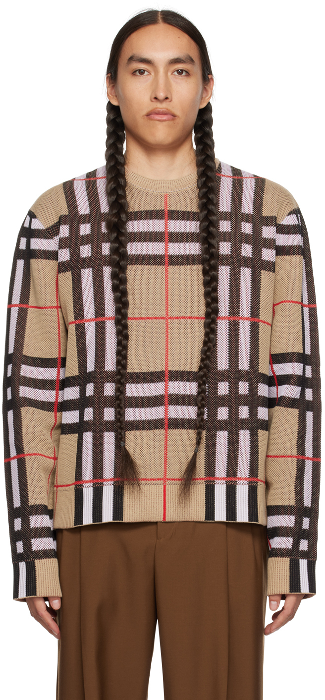 Shop Burberry Beige Check Sweater In Archive Beige