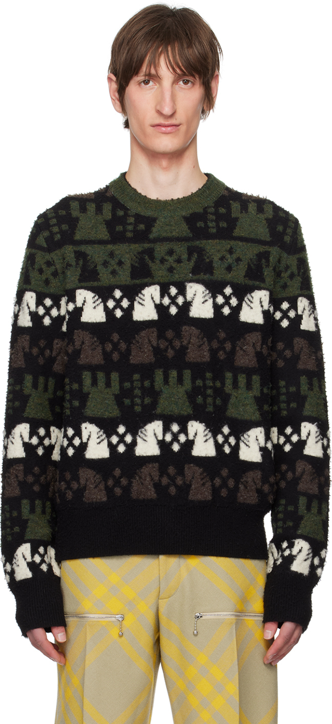 Burberry: Green & Black Jacquard Sweater | SSENSE