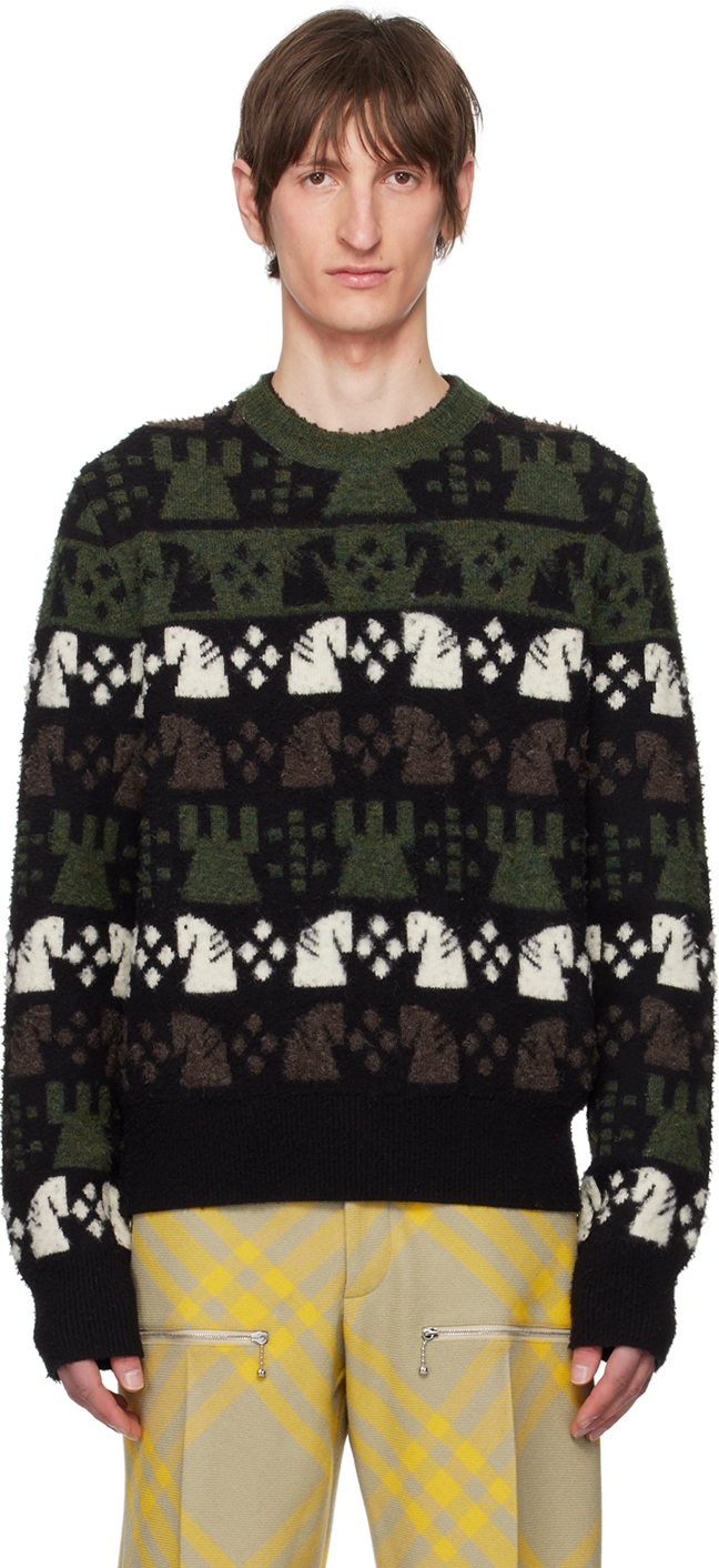 Burberry Chess Wool Blend Sweater In Black