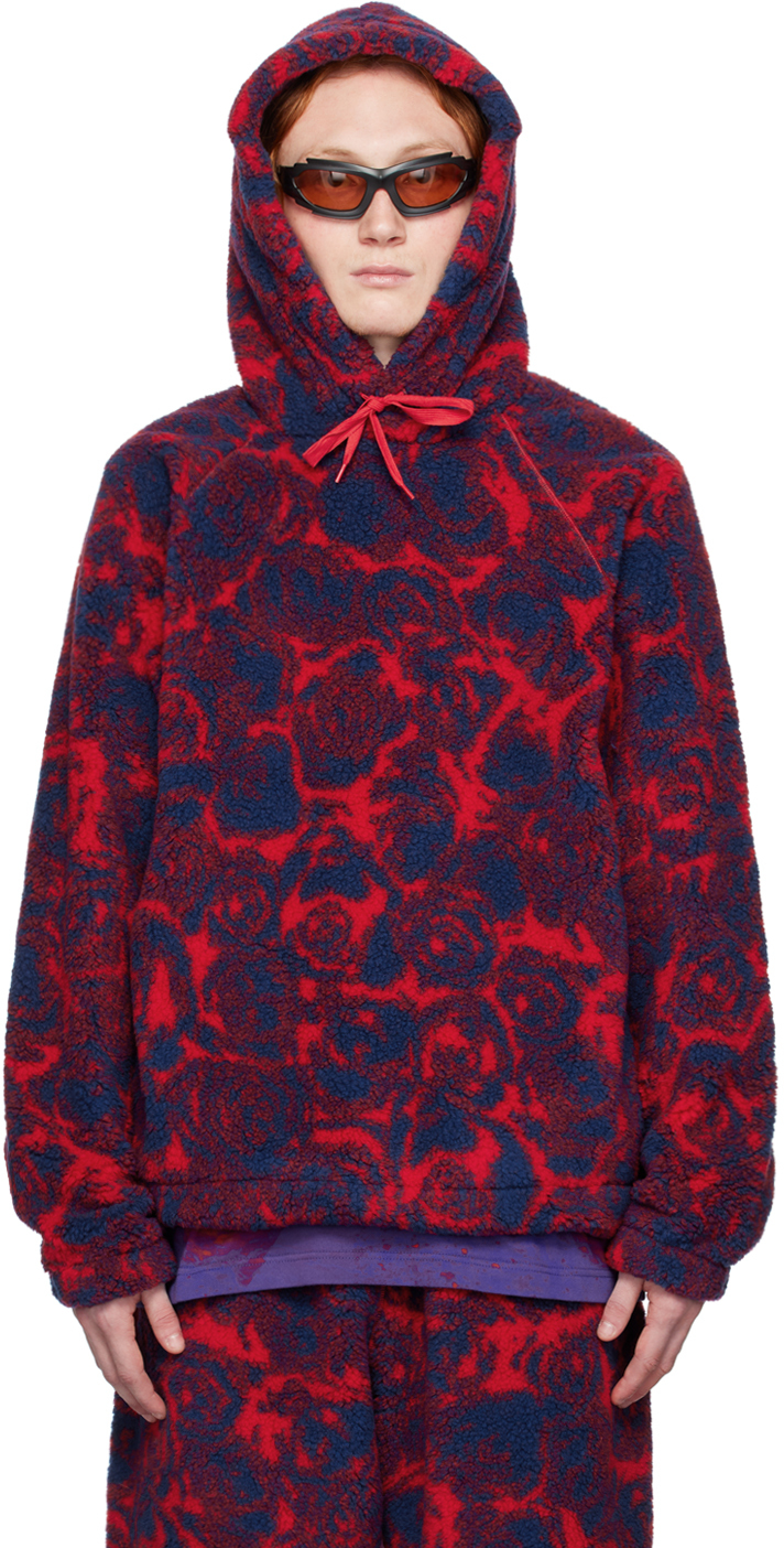 Shop Burberry Red & Blue Rose Hoodie In Pillar