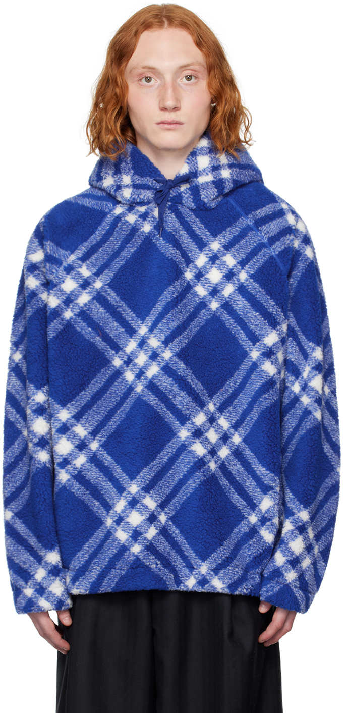 Shop Burberry Blue & White Check Hoodie In Knight Ip Check