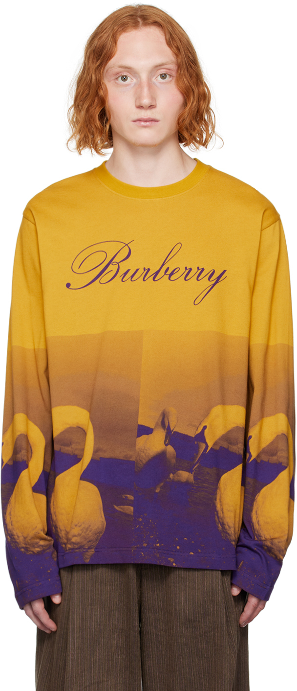 Shop Burberry Yellow & Purple Swan Sweatshirt In Pear