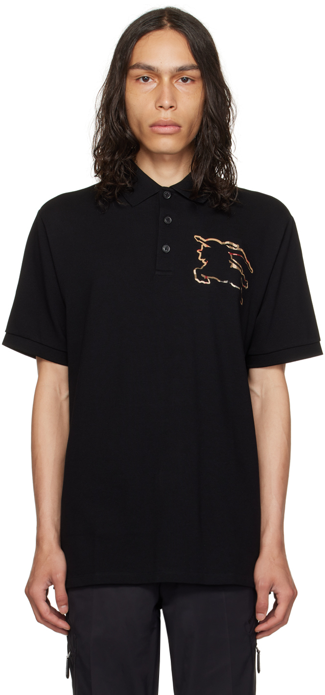 Burberry Winslow Logo Cotton Polo Shirt In Black
