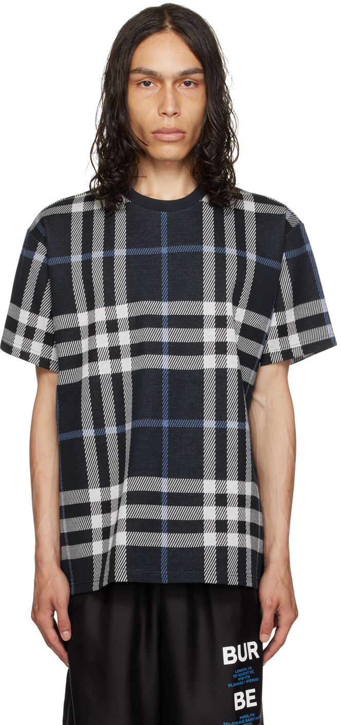 Burberry Check Cotton T-shirt In Blue