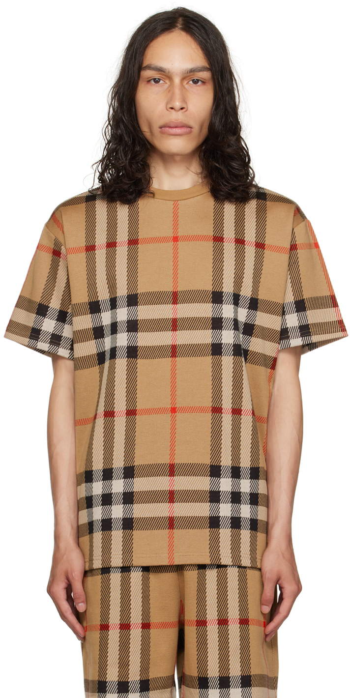 Shop Burberry Beige Check T-shirt In Archive Beige Ip Chk
