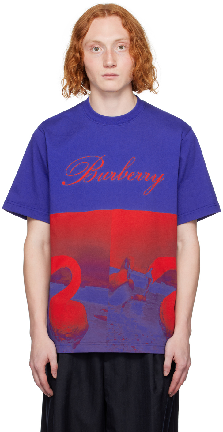 Shop Burberry Blue & Red Swan T-shirt In Pillar