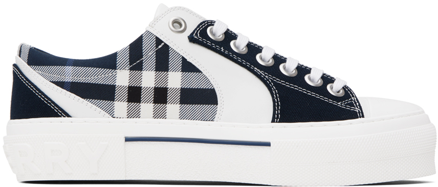 White & Navy Check Sneakers