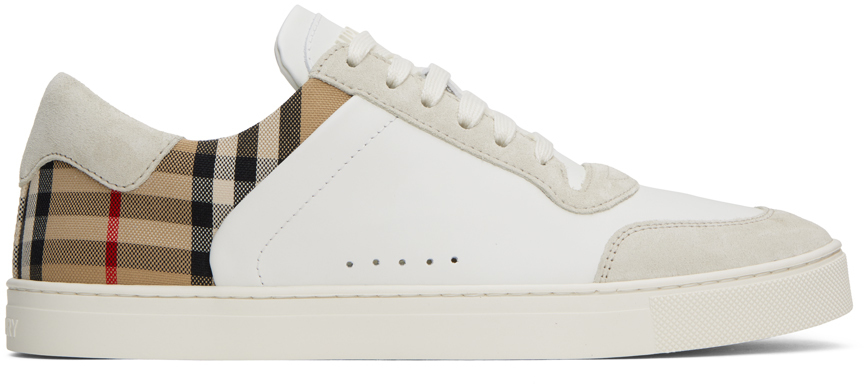 Burberry White & Beige Check Sneakers