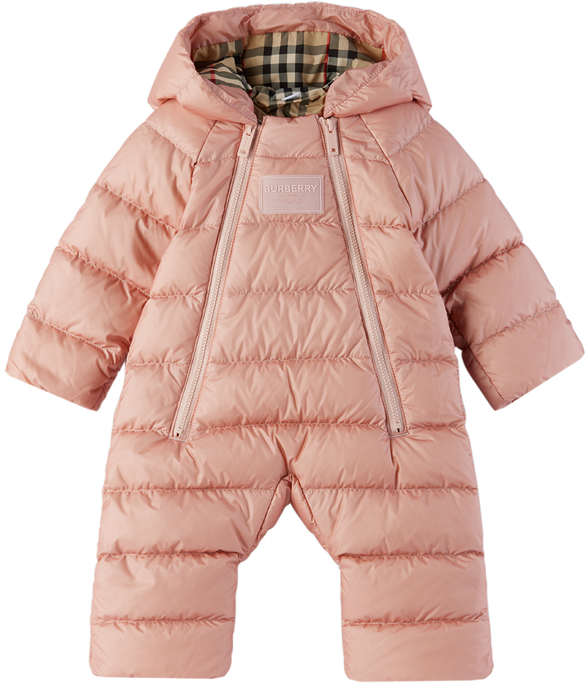 Burberry Kids' Girl's Rollo Logo Plaque Puffer Snowsuit In Light Blush Pink