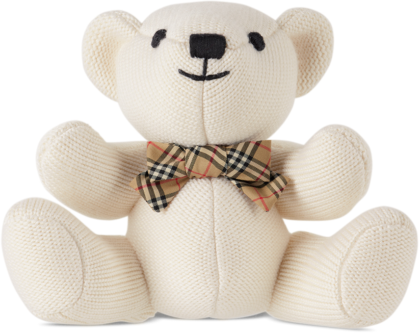 Burberry Baby White Thomas Bear Rattle In Ivory