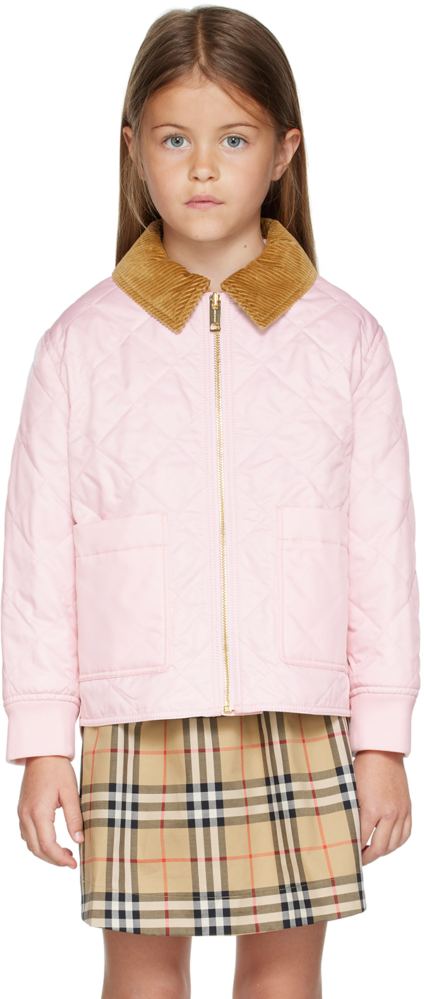 Shop Burberry Kids Pink Otis Jacket In Frosty Pink