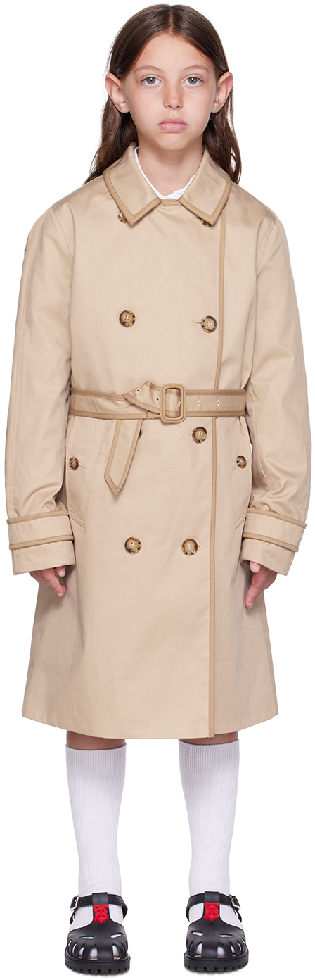 Shop Burberry Kids Beige Belted Trench Coat In Soft Fawn