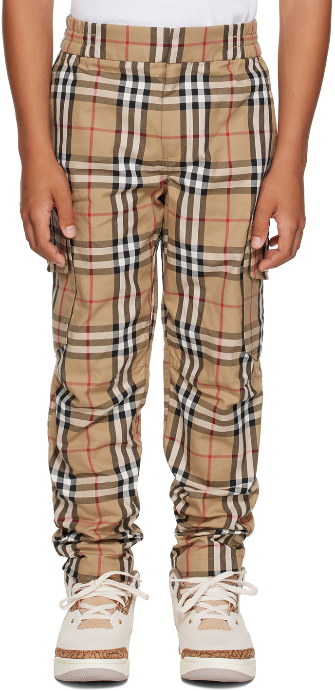 Kids Beige Check Cargo Pants by Burberry