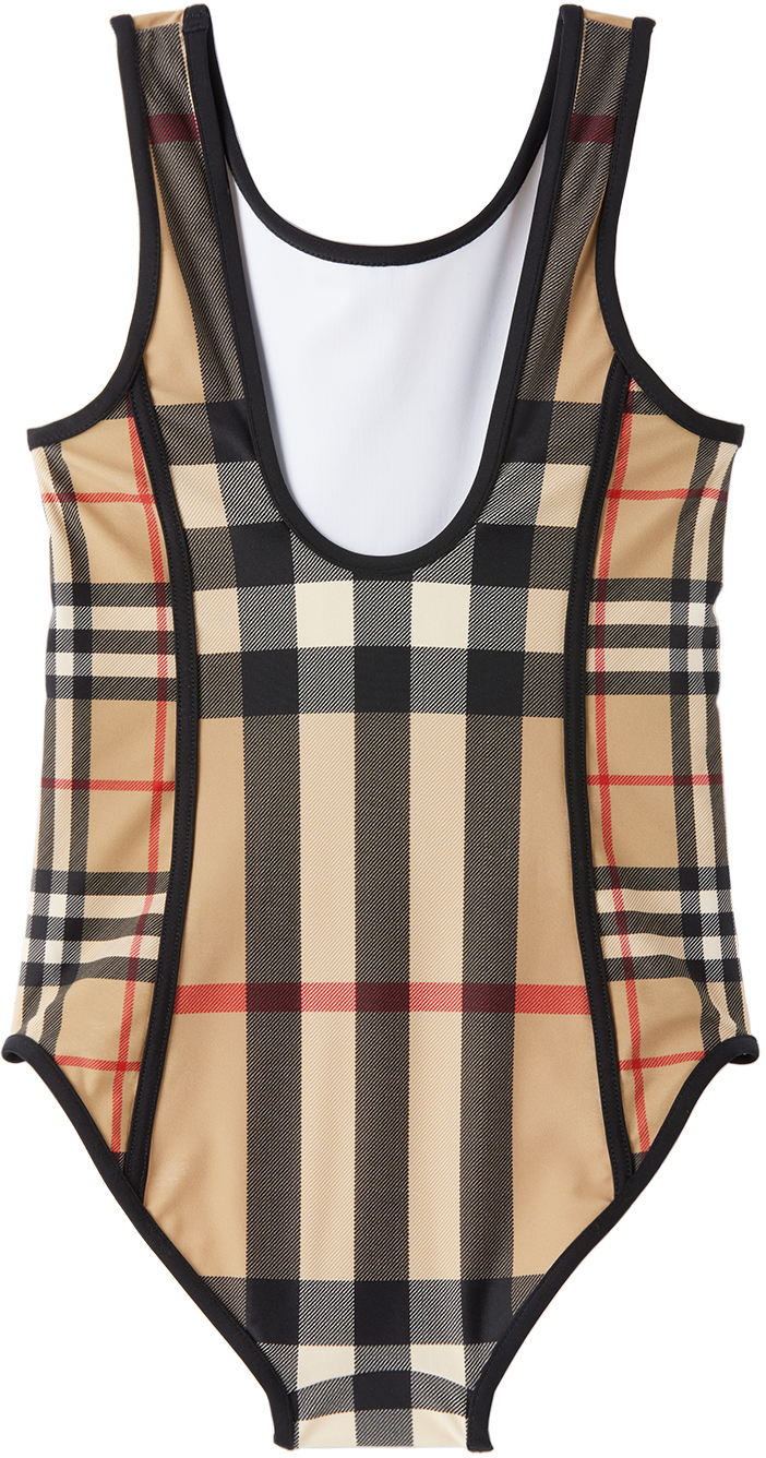 Burberry Beige Swimsuit For Girls With Iconic Check In Archive Beige Ip Chk
