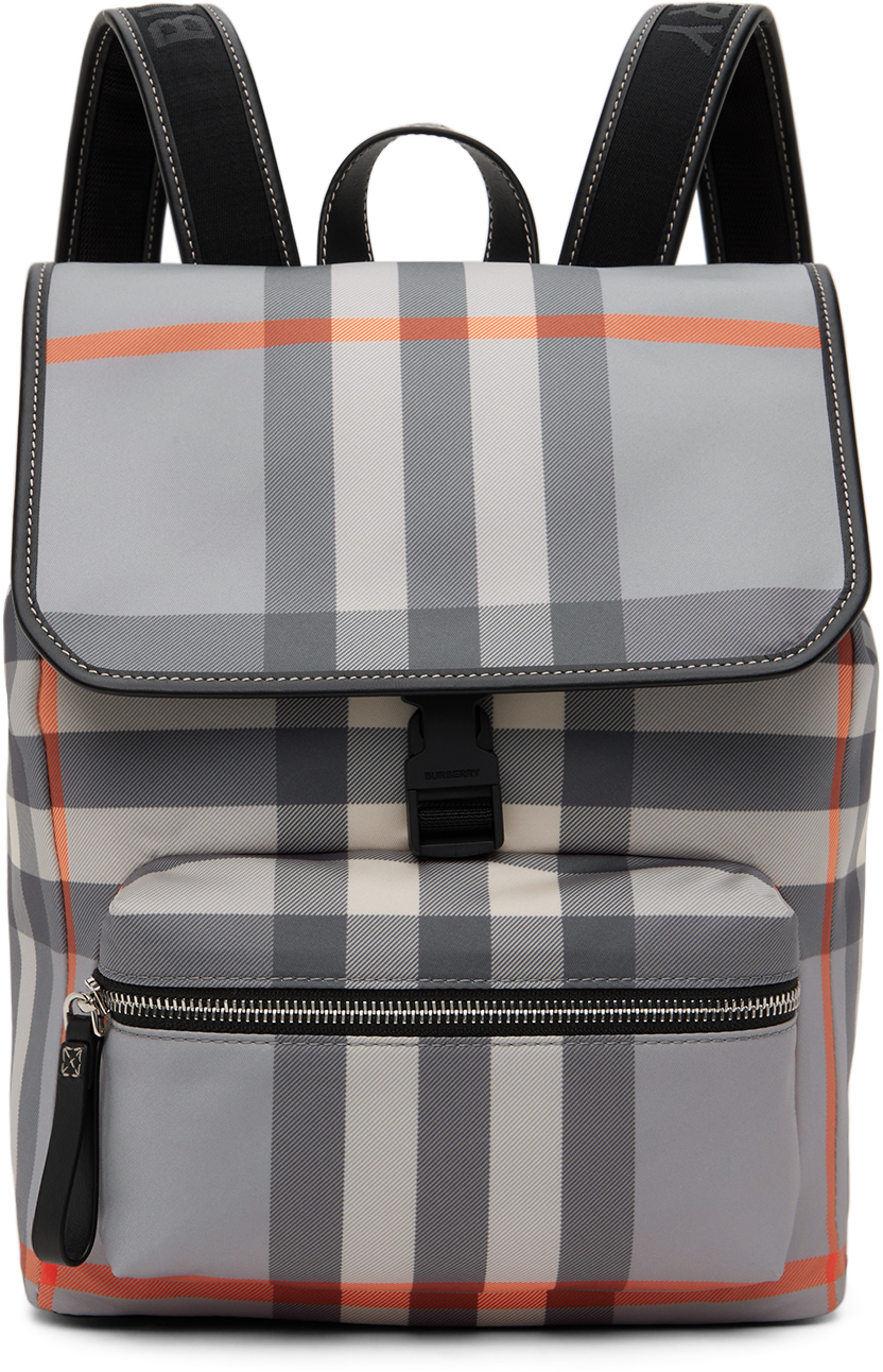 Burberry Kids Gray Check Backpack