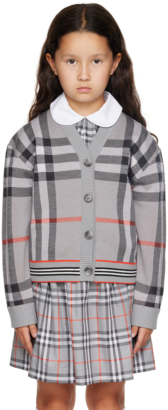 Kids Gray Check Cardigan by Burberry | SSENSE Canada