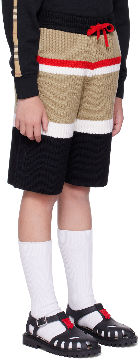 Burberry Kids Beige & Black Striped Shorts In Archive Beige Ip S